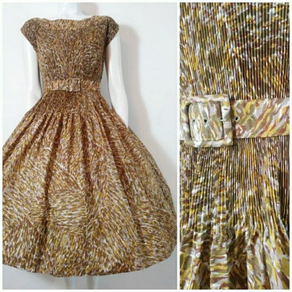 Vintage Dresses & Skirts - SOLD💋 50s vintage leopard print pleat flare dress